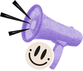 Purple megaphone with smiley face
