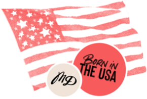 Red American flag with Mason Dixie logo and born in the USA seal
